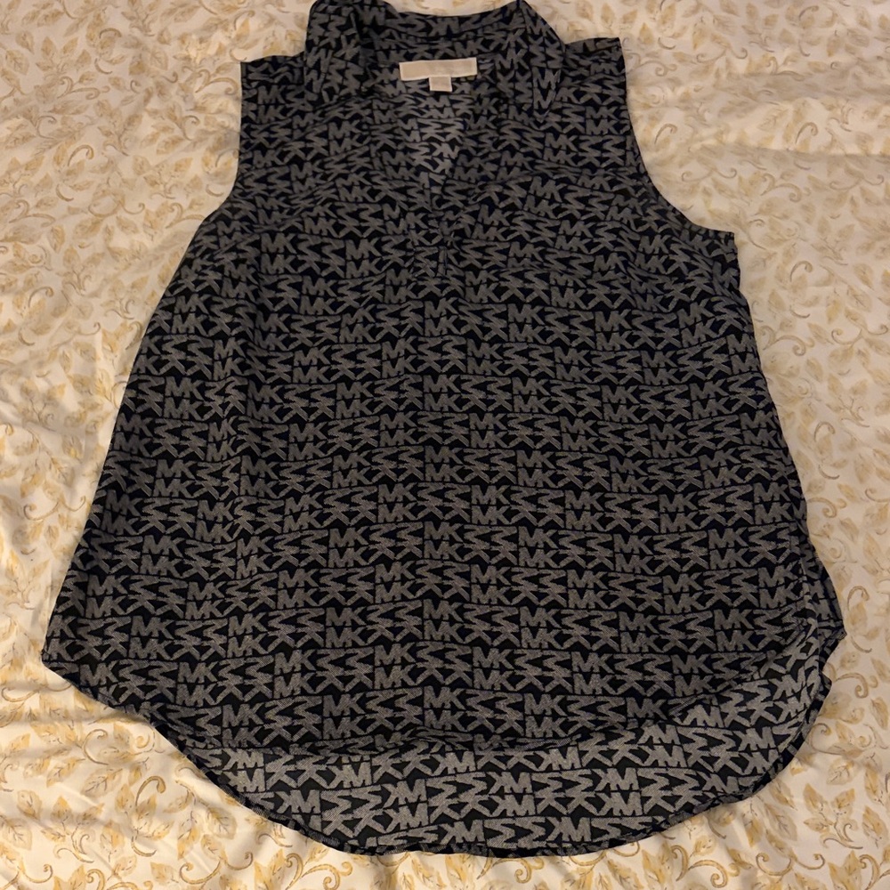 Michael Kors Navy and Gray Logo-Print Sleeveless Camisole